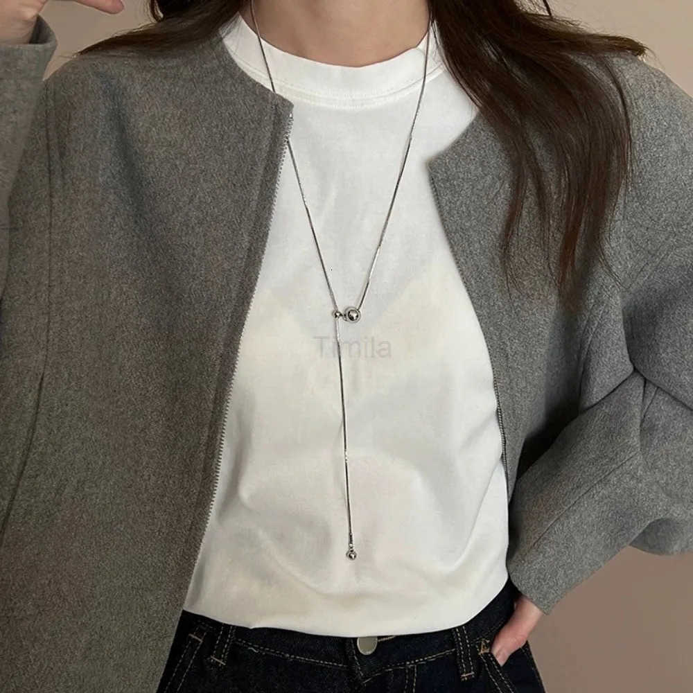 Personality Design Silver Color Stainless Steel Beaded Ball Pendant Necklace for Women Double Layer Hip Hop Rock Chokers Jewelry U251022