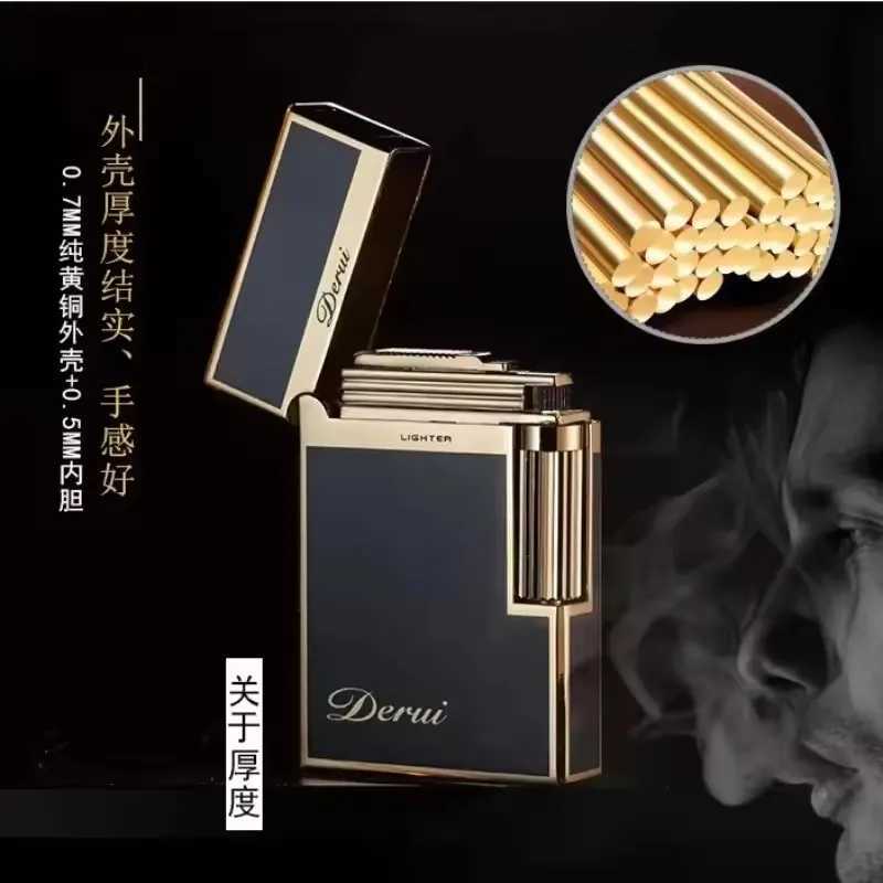 Derui Luxury Side Sliding Bright Sound Inflatable Butane Gas Lighter Metal Gas Open Flame Smoking Accessories Mens Gift Lighter C251022