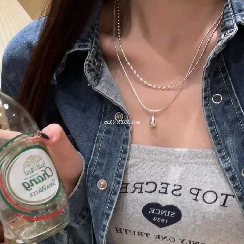 2025 Silver Simple Design Drop Pendant Necklace for Women Double Collar Chain Fashion Fine Jewelry Gifts Long Layered Necklace V251022