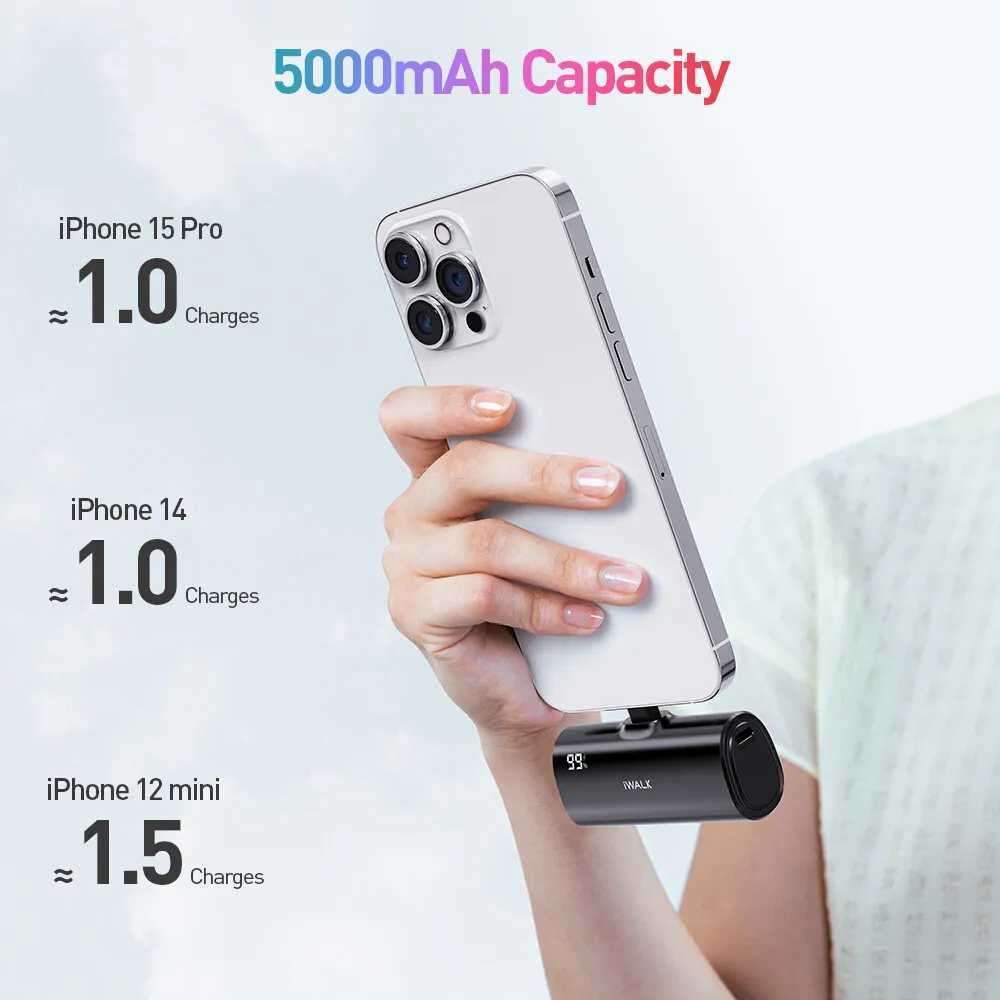 IWALK portable interchangeable connector capsule mobile power bank fast charging 5000mAh suitable for iPhone Lightning J251114