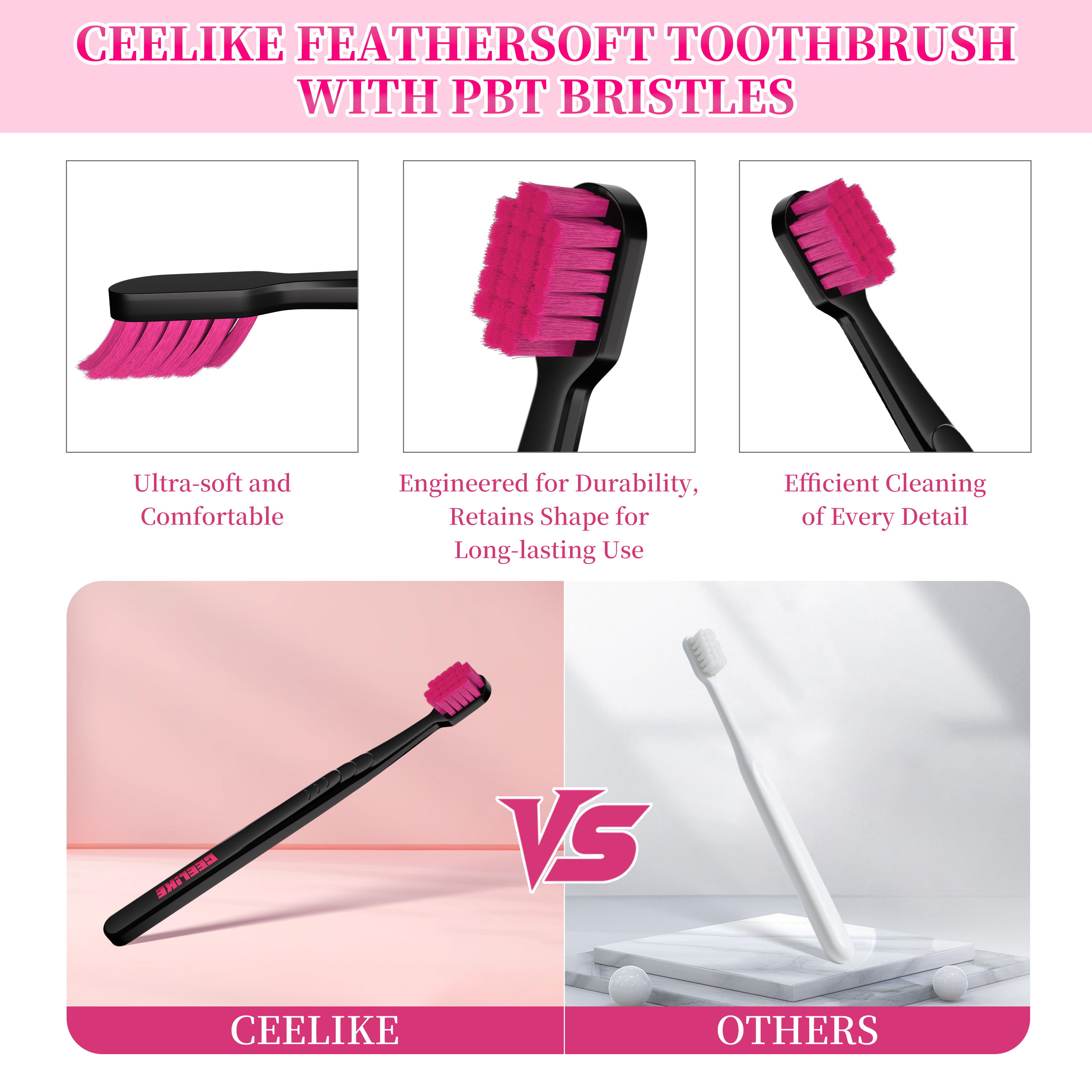 CEELIKE FeatherSoft Toothbrush , Deep Cleaning, Gum Care Softness, BPA-Free, Food-Grade Materials