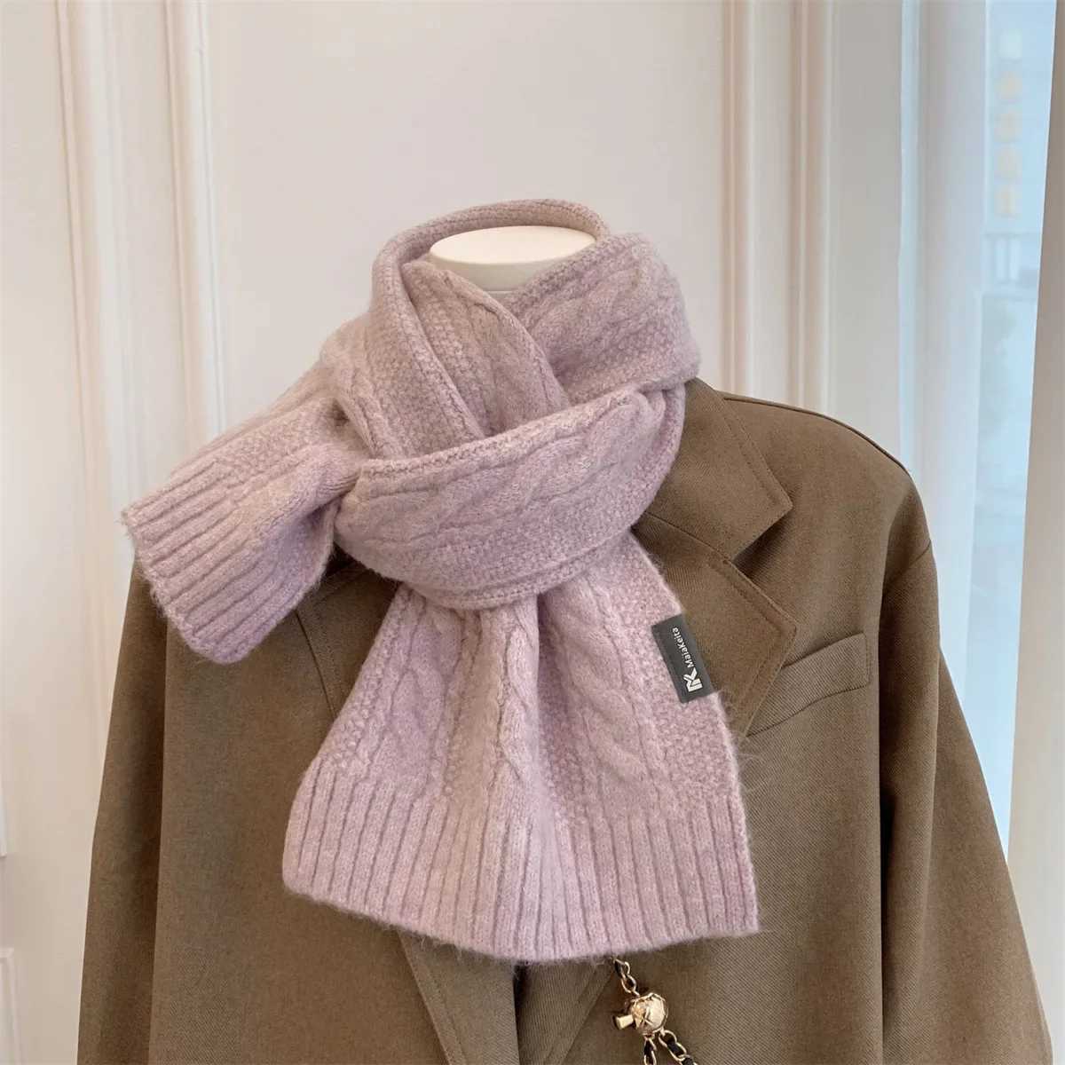 Knitted 100 Real Wool Scarf for Women Girls Winter Warm Thicken Wool Shawls and Wraps Twists Pattern Long Blanket Neckerchief J251022