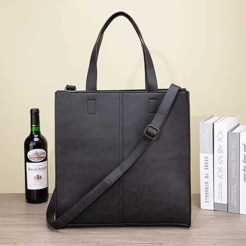 Large Size Mens Korean Style Briefcase Tote Bag Shoulder Crossbody Conference Document Bag Vintage Solid Color Polyester Lining W251022