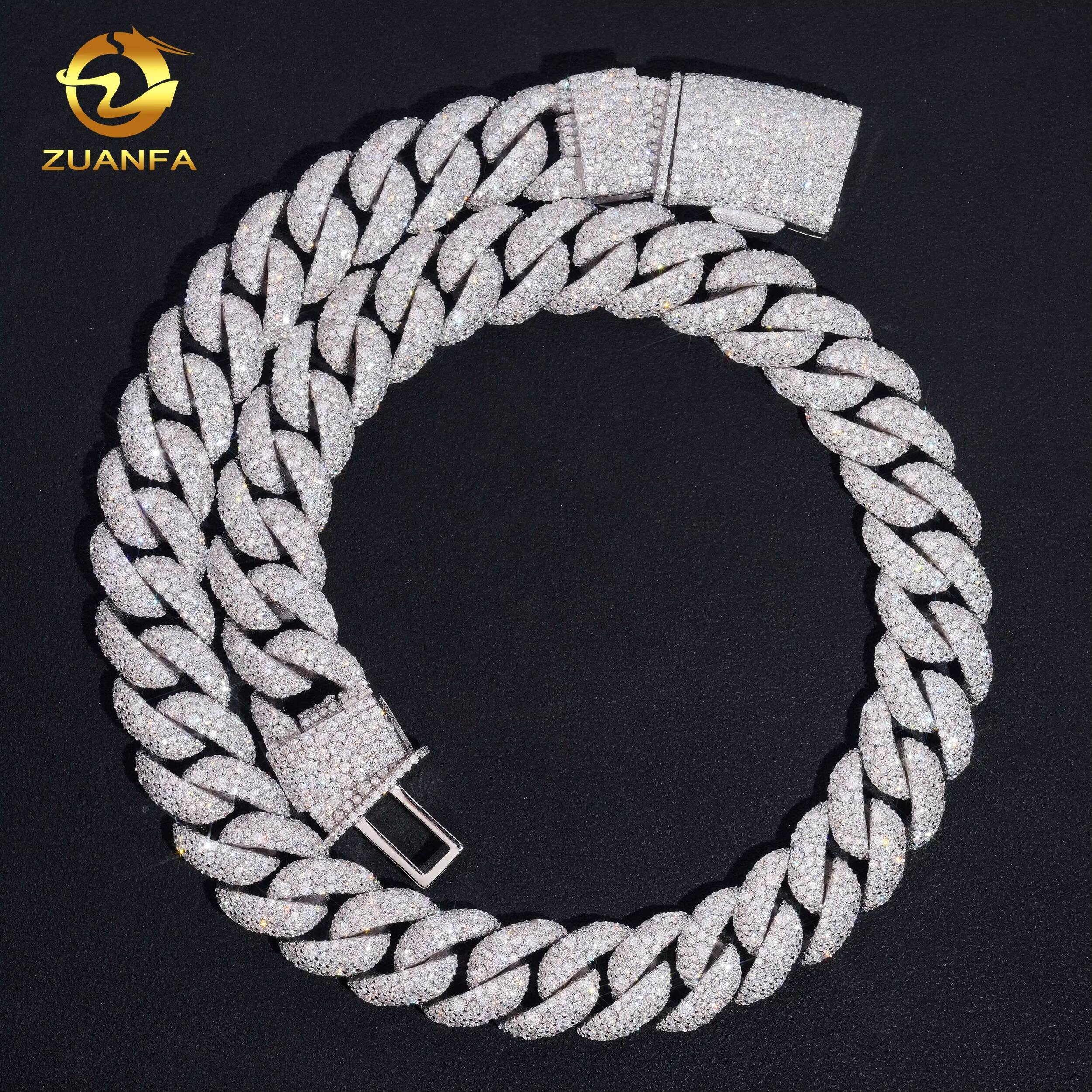 Local Stock Fast Shipping Hip Hop High Quality 925 Silver 15mm Mosaic Set Iced Out Moissanite Diamond Cuban Link Chain