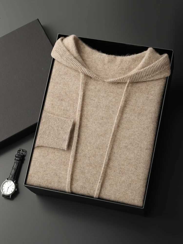 Autumn Winter Mens Sweater Loose Thicken Hooded Pullover 100 Cashmere Casual Knitwear Soft Single wear Fashion Priming TopsXJ251022