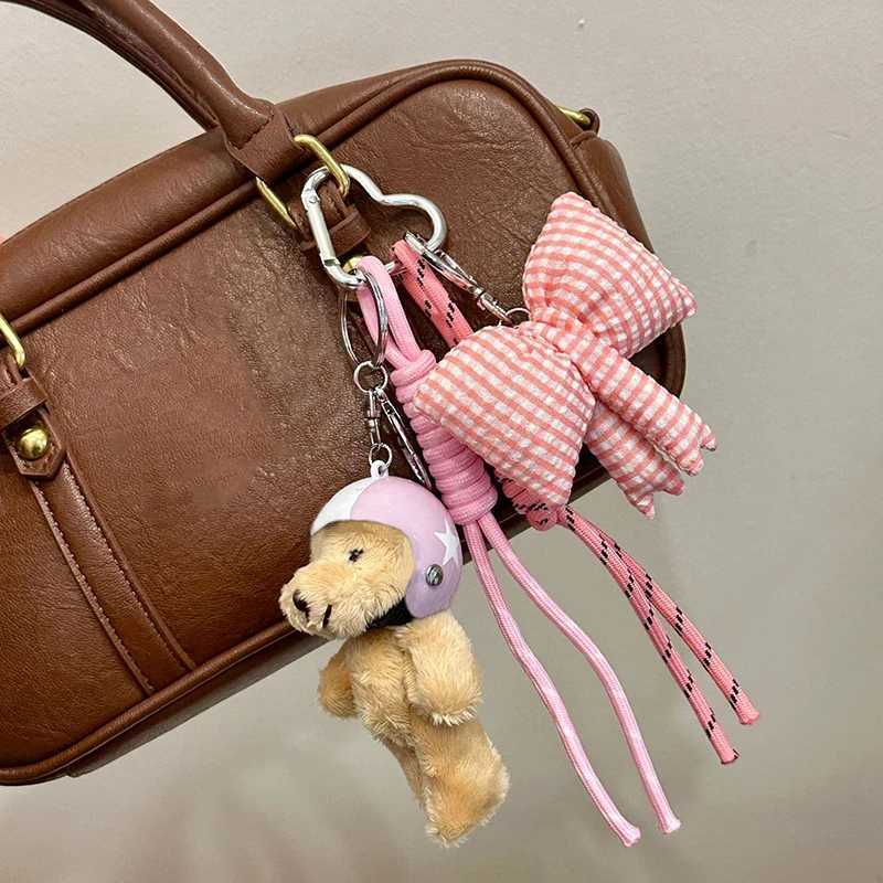 New Helmet Bear Bag Pendant Woven Rope Bow Phone Key Ring DIY Bag Accessories J251121