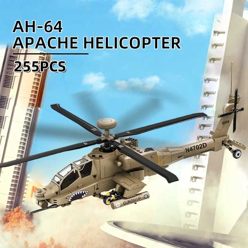 259PCS AH64 HELICOPTER Aircraft Model Building Blocks Air Force Airplane Bricks Toys Gifts Christmas Gifts Assembly Toy J251022