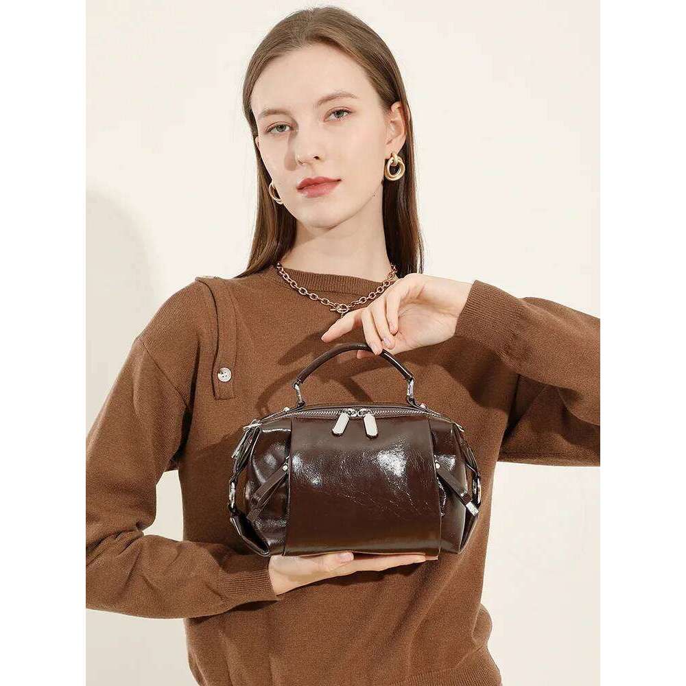 2025 Genuine Leather Women Boston Crossbody Shoulder Cowhide Commuter Shopping Pillow Bag Handbag Gift for girl