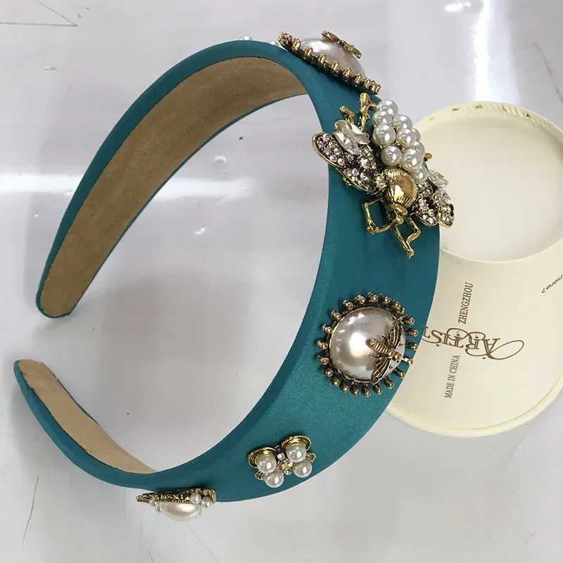Baroque Rhinestone Headband Hairband for Women Girls Metal Bee Beads Flower Head Hair Accessories V251022