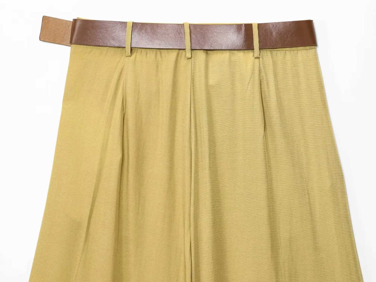 Womens Wide Leg Pants With Belt Solid High Waist Folded Pocket Decoration Spring Autumn Casual Long Trousers PantsT251022