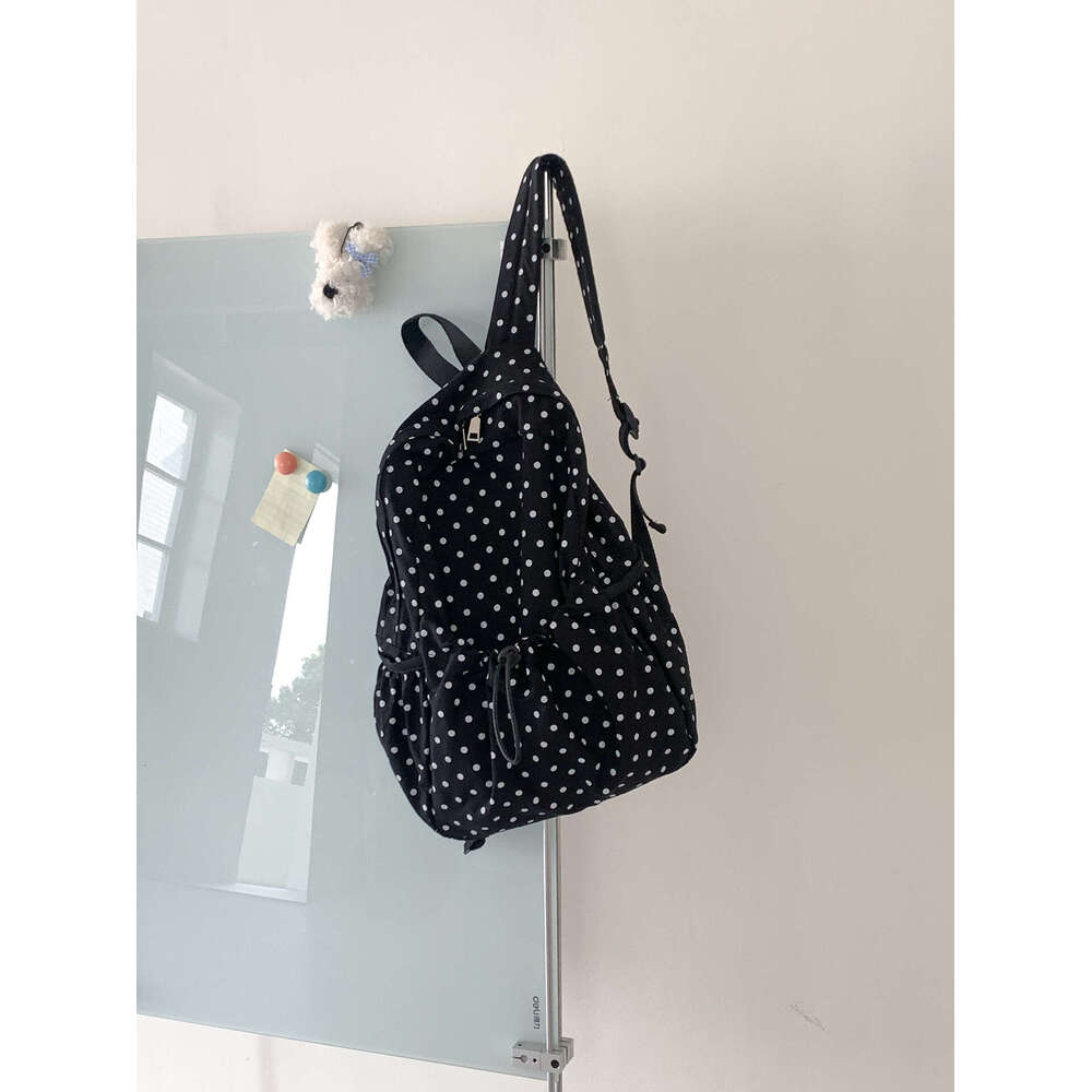 New INS Lightweight Artistic Polka Dot Backpack For Girls Campus Style Drawstring Wrinkled Casual School Bag B5