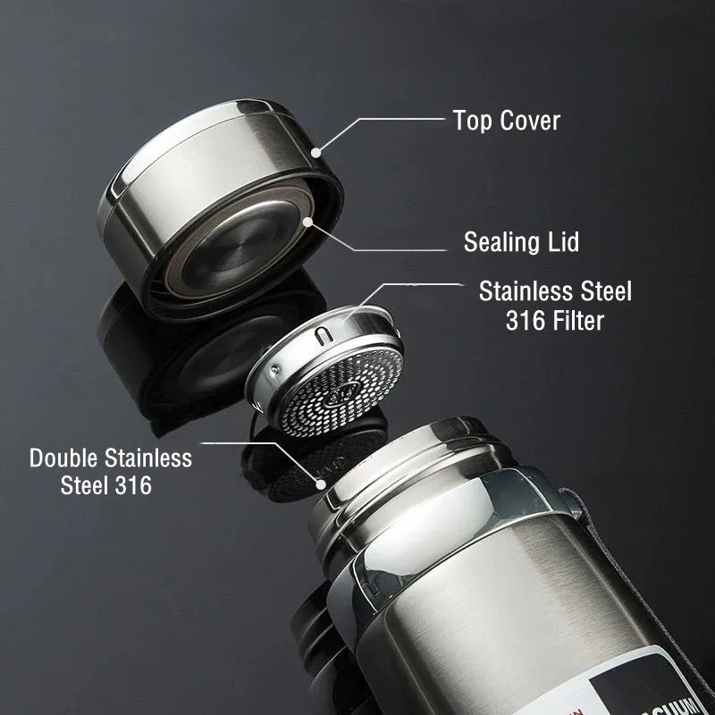 600ML1000ML1500ML Double Stainless Steel 316 Flask With Filter Portable Coffee Tea Thermal Bottle Travel Tumbler 251018 W260226