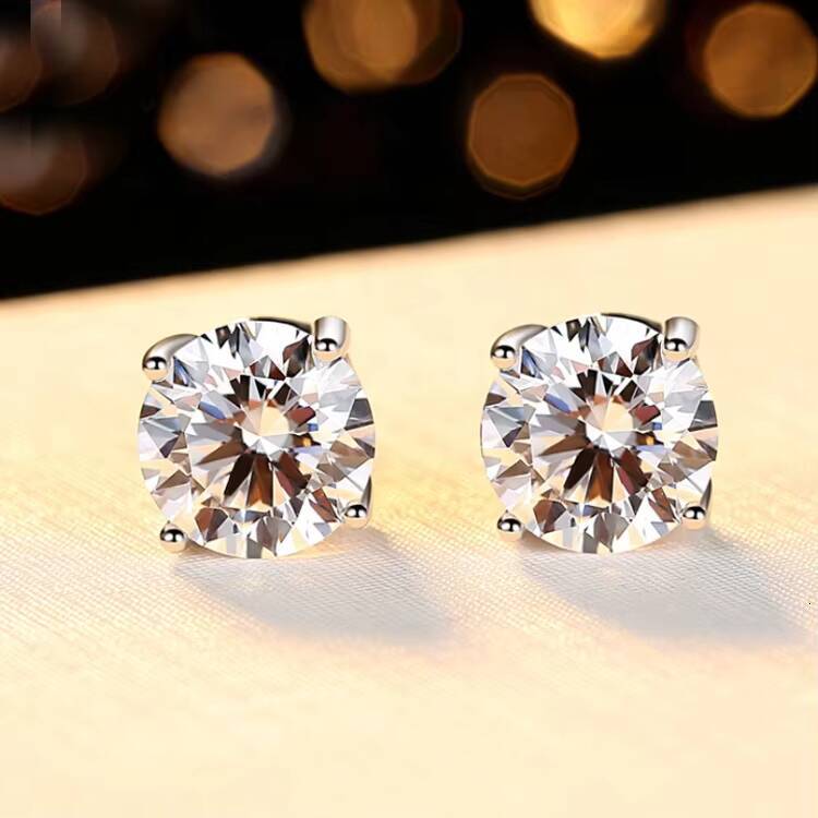 moissanite earrings 1ct2ct Big Carats Fashion Jewelry Earrings 2021 Sterling Silver 925 Earrings VVS White Round Cut Moissanite Earrings Stud