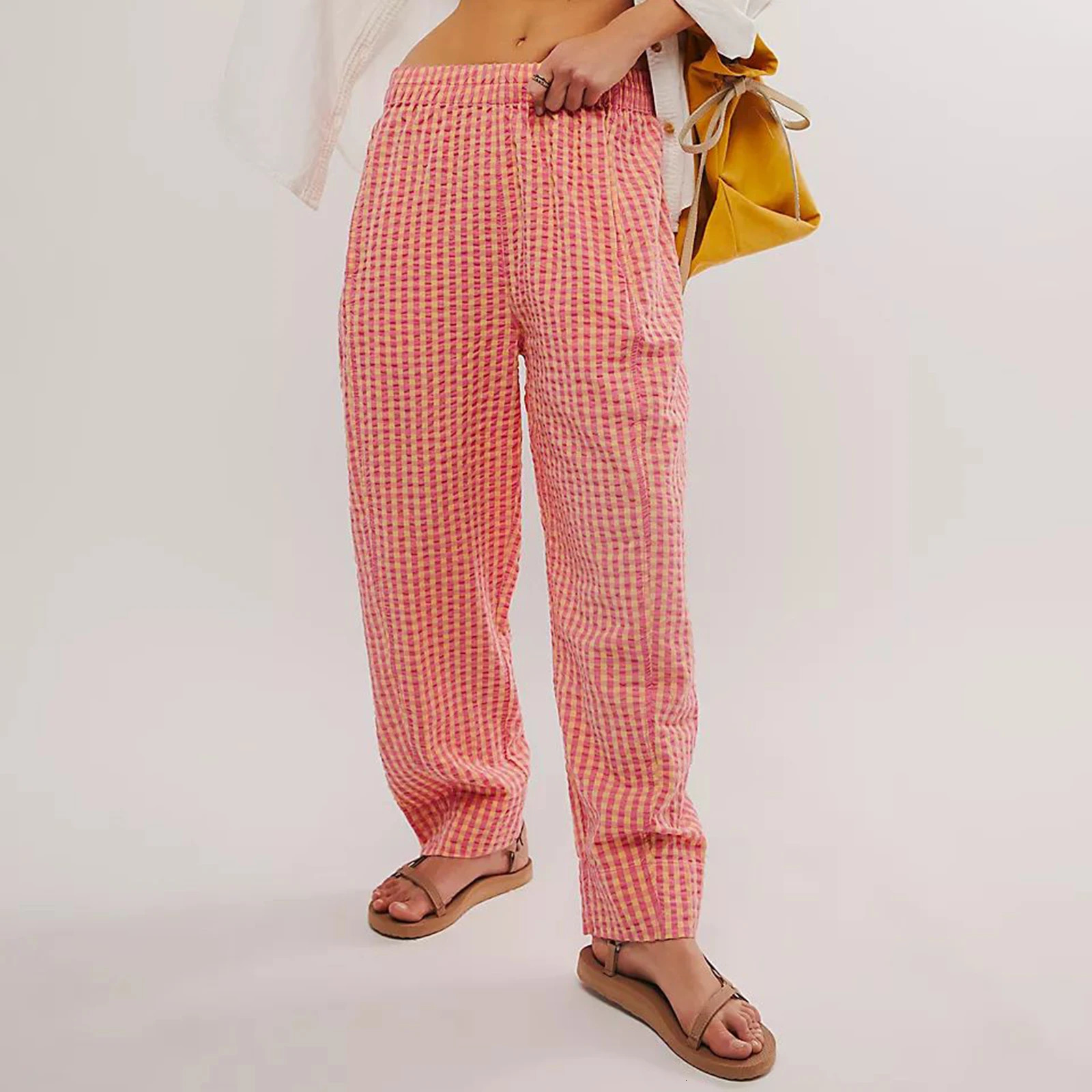 Y2K Gingham Wide Leg Lounge Pants Plaid Drawstring Pajama Pants Checked Loose Fit Pj Pants Trousers Casual Home Pant 251016