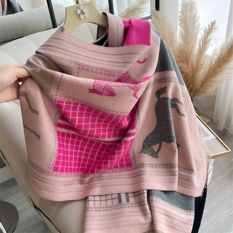 Luxury Scarf Women Winter Cashmere Shawls Wraps Thick Warm Lady Travel Stole Bufanda Hijab Fashion Horse Print 2024 J251118