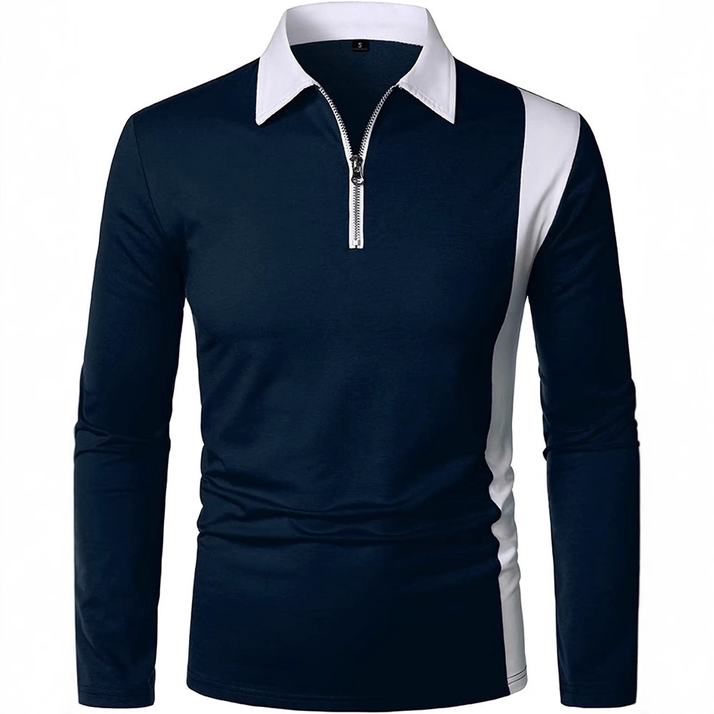 Youth Trendy Color Block Men's Long Sleeve Polo Shirt Fashion Two-tone Patchwork Fashion Men's Clothing Men's Turn-down Collar Shirt Lo