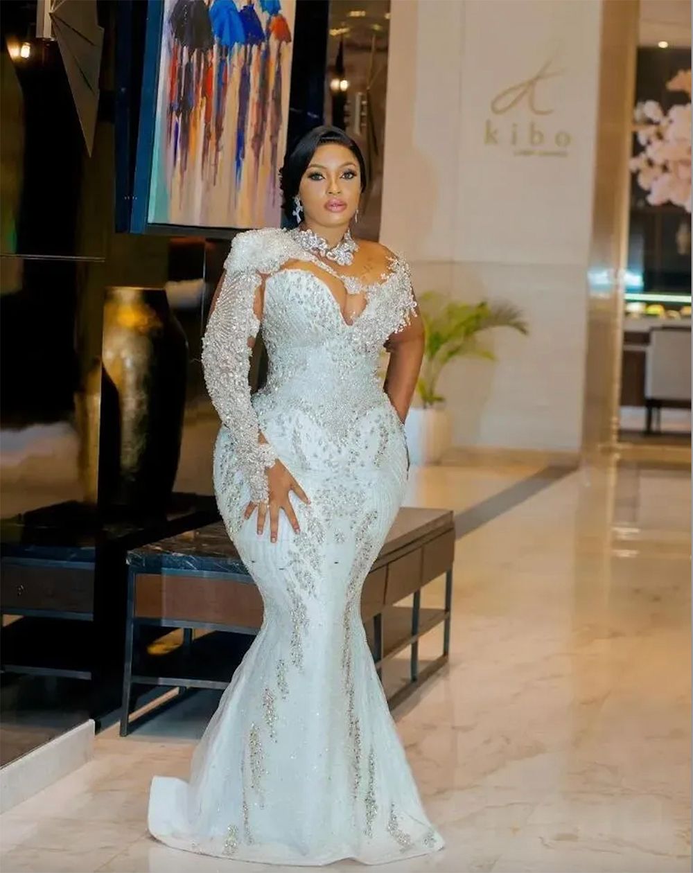 2025 Arabic Aso Ebi White Mermaid Wedding Dresses with Detachable Train gillter Beaded Crystals illusion long sleeve Bridal Gowns O23