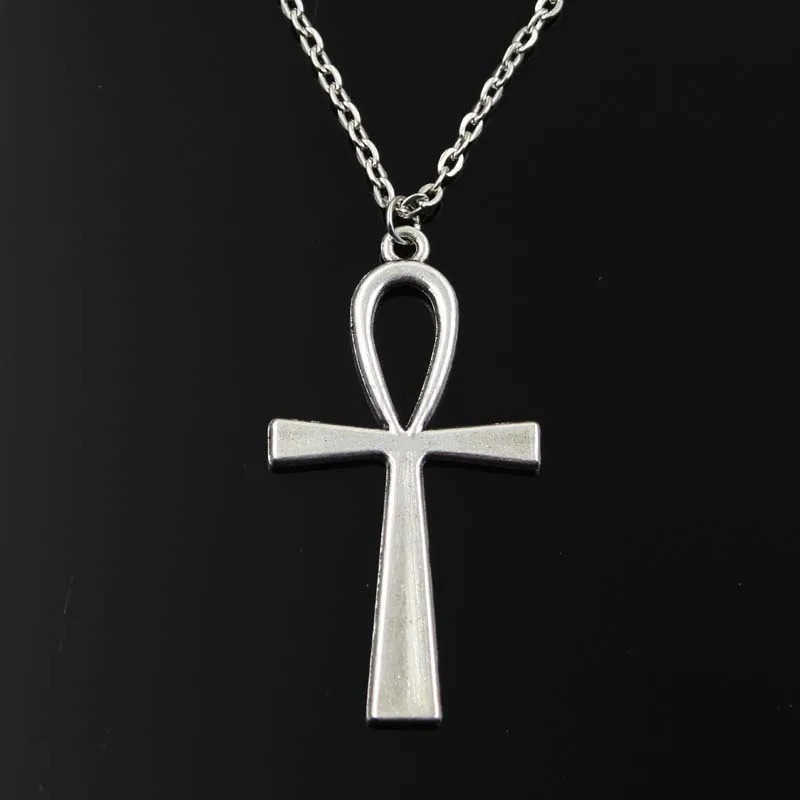 Simple Classic Fashion Cross Egyptian Ankh Life Symbol Antique Silver Color Pendant Short Long Chain Necklaces Jewelry For Women U251022