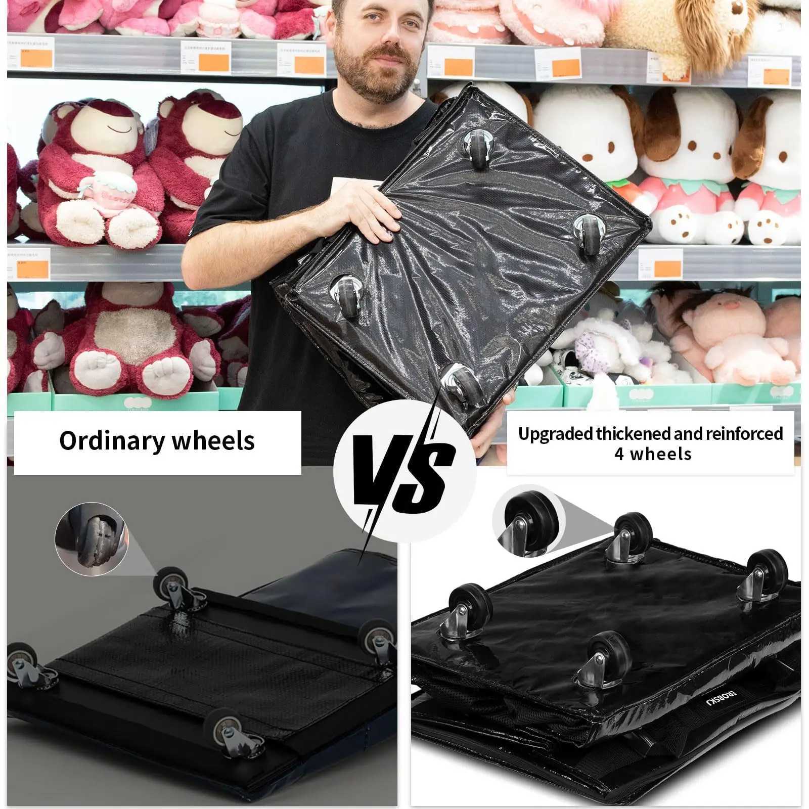 Reusable shopping bag with wheels large capacity travel rolling tote bag zipper closure foldable handle not easy to break W251114