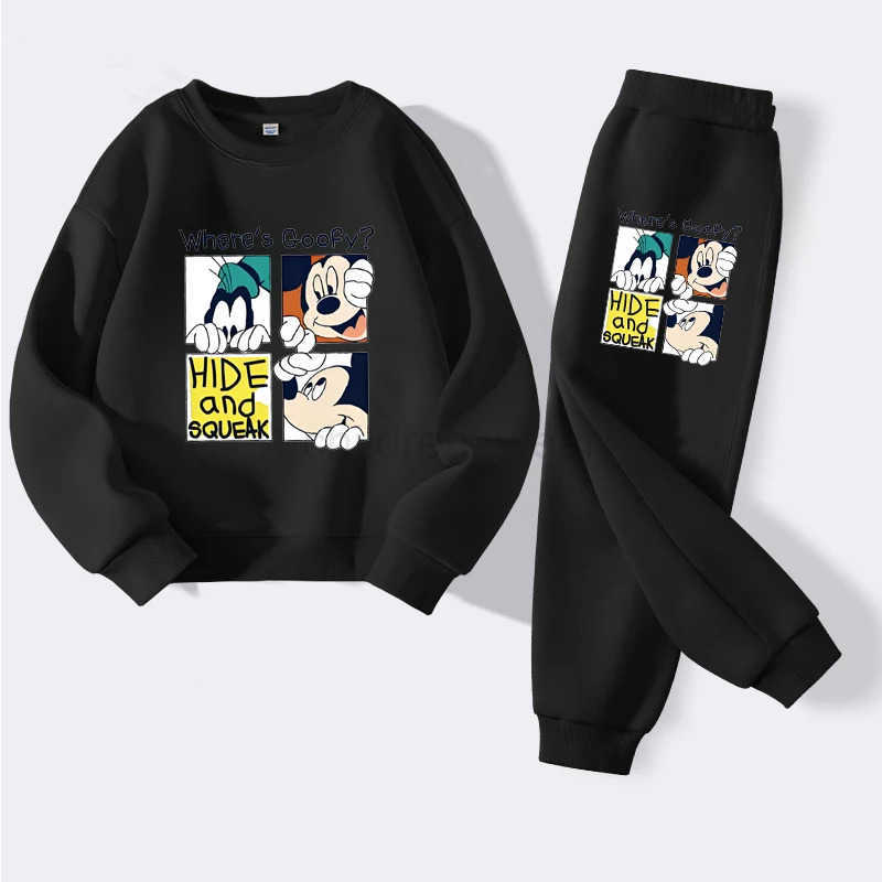 Disney New Autumn Childrens Hoodies Sets Anime Mickey Boys Pullover and Long Pants Two Piece Set Kids Casual Thin Tracksuit H251022