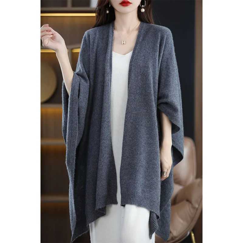 100 Merino Wool Women Large Size Sweater Casual Simple Cardigan Wool Knitwear Autumn Winter Warm Clothing Scarf Shawls J251129
