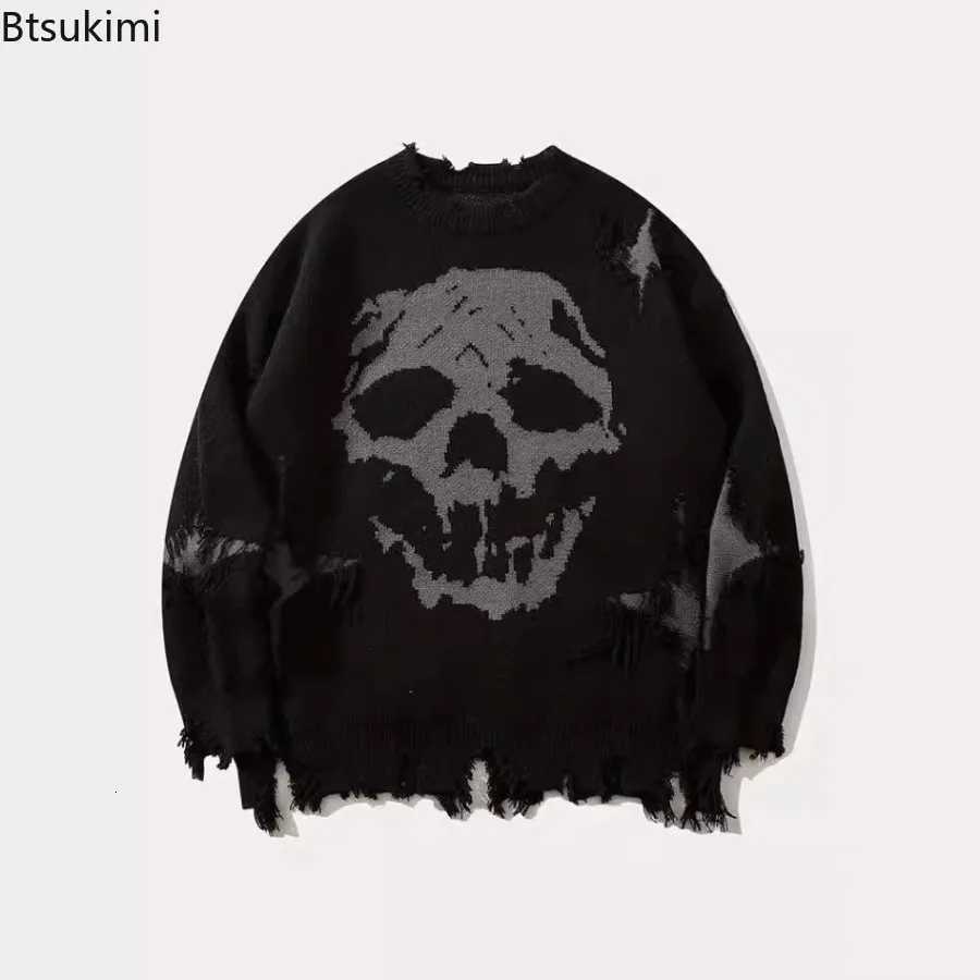 Autumn Winter Men Womens Hip Hop Knitted Sweater Skull Pattern Printed Jacquard Hole Loose Pullover Tops Casual Sweaters MenXJ251022