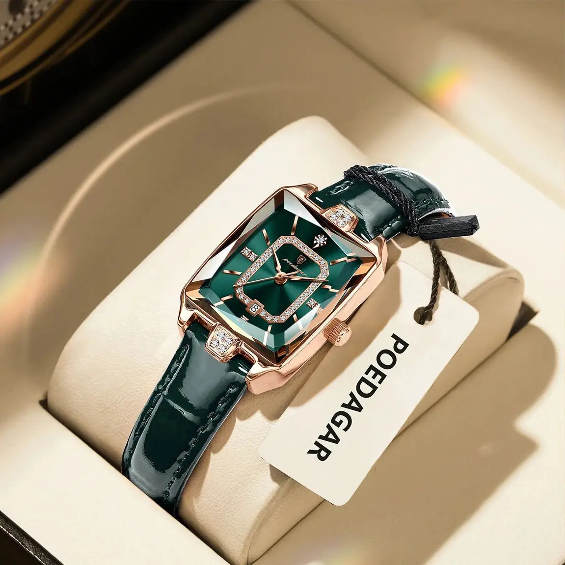 POEDAGAR Rectangle Womens Watches Waterproof Date Leather Woman Watch Elegant Fashion Quartz Women Wristwatch Reloj Gift 251027
