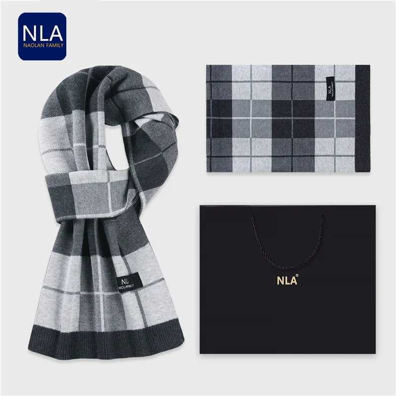 New Classical Bussiness Knitted Men Scarf Wool Blend Casual Plaid Thermal Male Scarves Fall Winter Simple Luxury Muffler NO Box J251022