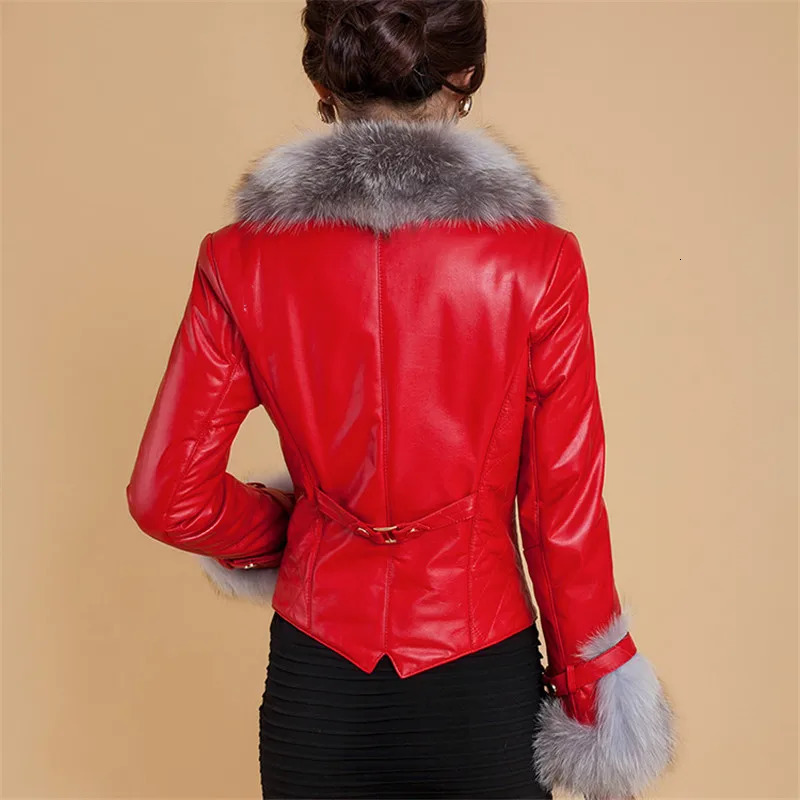Winter Leather Jacket Women Coat Faux Fox Fur Collar Short PU Female Elegant Motorcycle Zipper Outerwear 251021
