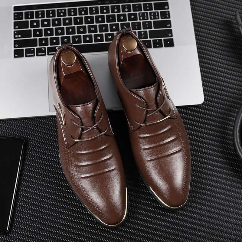 Spring New Large Leather Business Dress Men Lace Up Casual Shoes
