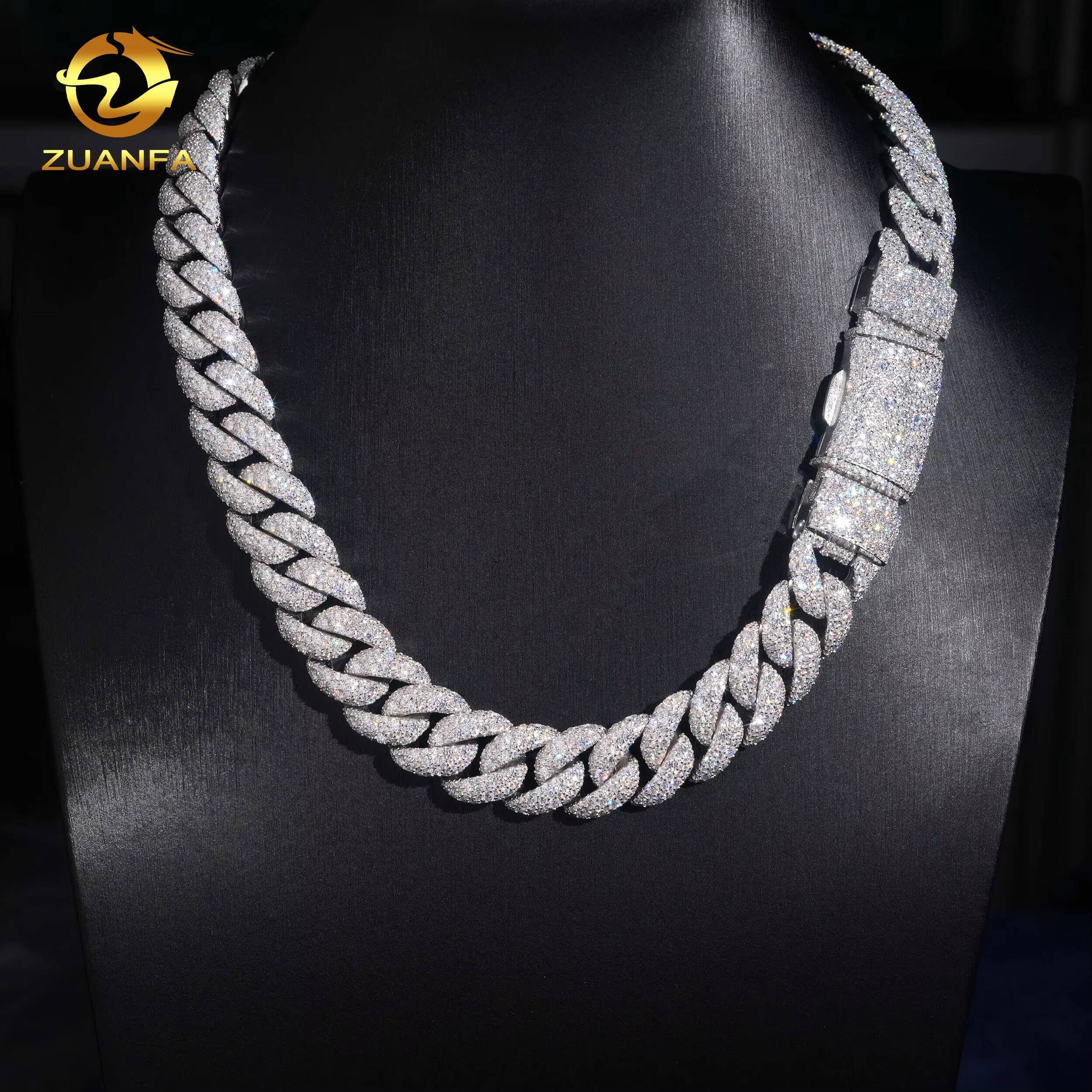 Local Stock Fast Shipping Hip Hop High Quality 925 Silver 15mm Mosaic Set Iced Out Moissanite Diamond Cuban Link Chain