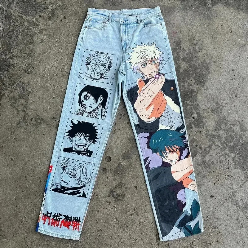 Y2K baggy jeans Anime Harajuku print pattern Vintage Streetwear fashion Hip Hop men women high waisted Casual wide leg jeans251021