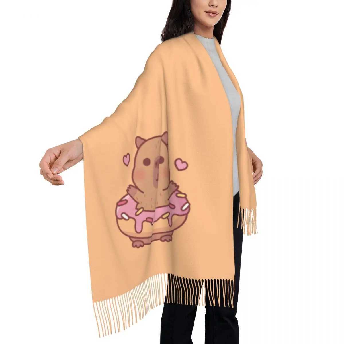 Custom Cute Capybara Tassel Scarf Women Soft Shawls Wraps Lady Winter Scarves J251118