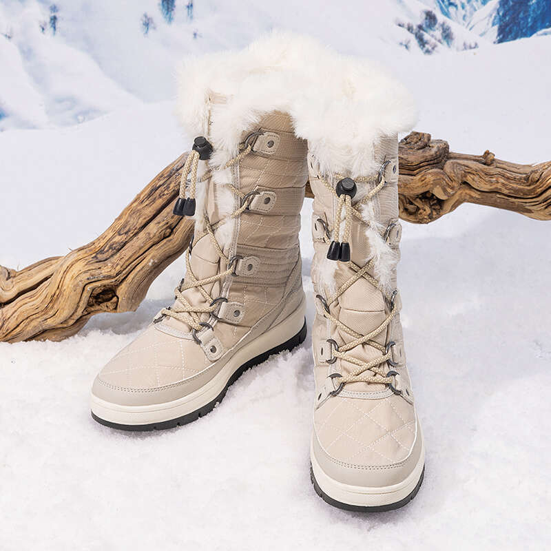 Women's Waterproof Winter Snow Boots, Warm Comfortable Faux Fur Insulated Non-Slip Outdoor Lace-Up Mid Calf Fashion Round Toe Booties