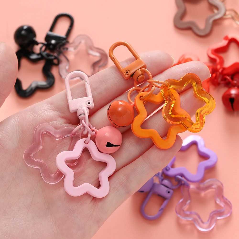 1pcs Hollow Star Charm Pendant with Small Bell Colorful Acrylic Beads Keychain Accessories Bag Lanyard Keyring Jewelry Making J251121