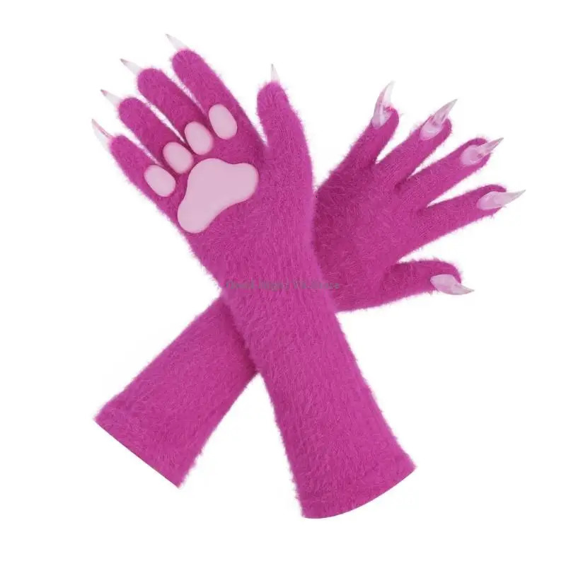 Halloween Long Gloves Silicone Soft Plush Pad With Nails Adult Kids Cosplay Prop 251021