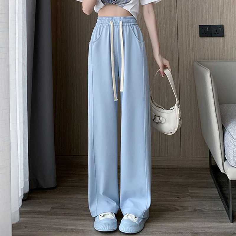 Lady Casual Daily High Waisted Sweatpants Women Drawstring Straight Leg Pants Girls Korean Slim Fit Thin TrousersT251022