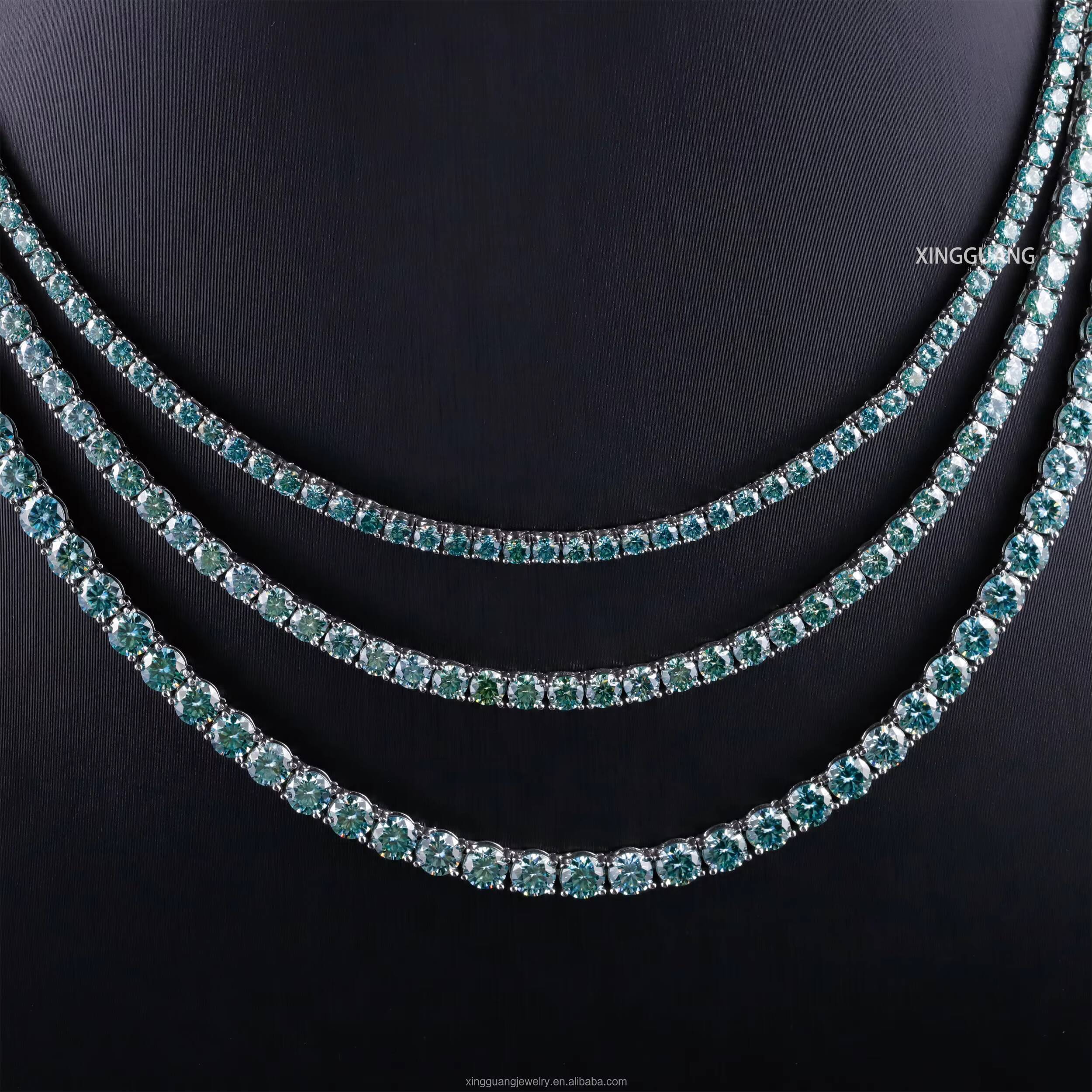 Hot Sale 345mm Fancy Green Blue Diamond S925 Silver Women Men Hip Hop Bracelet Necklace Moissanite Tennis Chain Jewelry