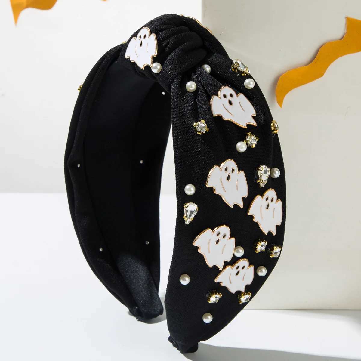 Halloween Ghost Pearl Rhinestone Big Knot Hairband Headband Adult Hair Accessories Hair Jewley V251022