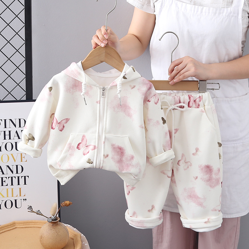 2025 New Girls 2-Piece Set, Spring Autumn Long Sleeve Zip-Up Hoodie Outfit, Fashionable Clothes for Toddler Girls