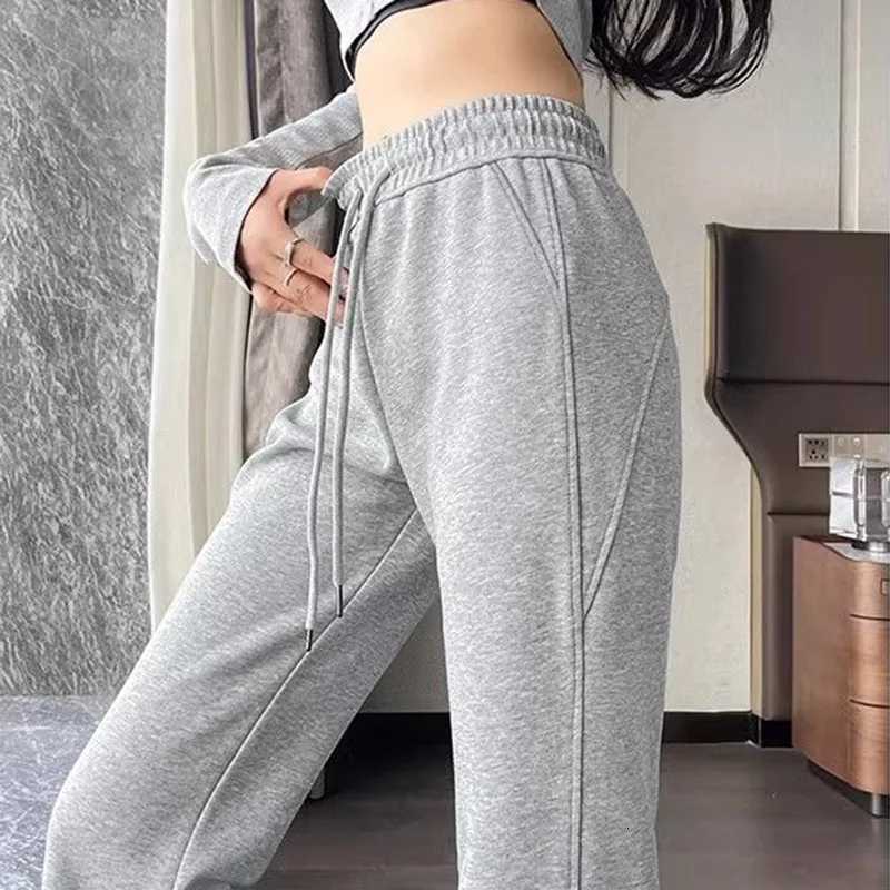 2024 New Spring Lady Pants Ins Concise Lace Up Slim Fit Sweatpants Girls Chic Designer Solid Color Straight Leg Flared TrousersT251022