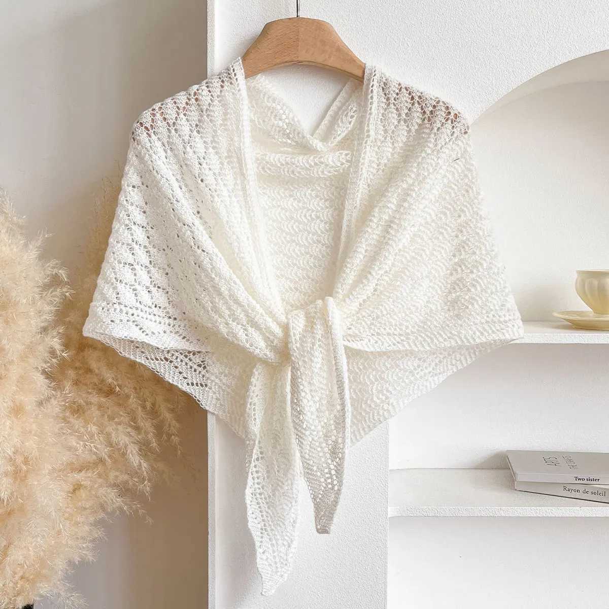 Korean Hollow Out Knitted Shawl Summer Air Conditioning Fake Collar Neck Guard Knit Thin Knotted Cape Shoulder Scarf For Women J251118