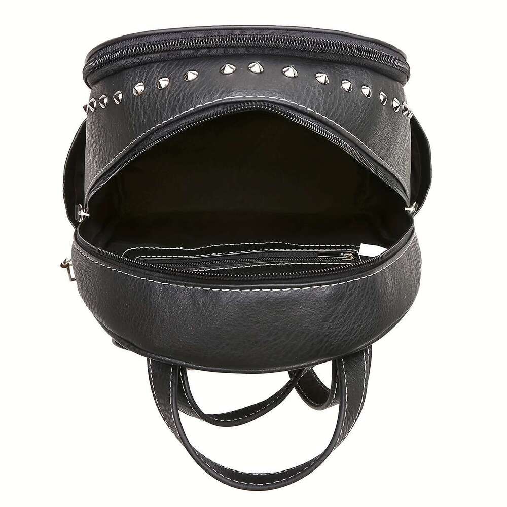 Women's Punk Set Large Synthetic Biker Bag Detachable Strap, Zippered Compartments, Skull & Spiked Design High Quality Soft Shell With Wallet Att