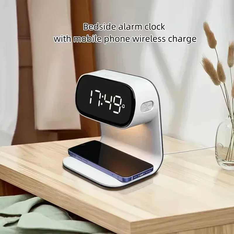 3in1 Wireless Charger Multifunctional LED Warm Light Night Light Clock Phone Earphone For iPhone Charging Stand J251114