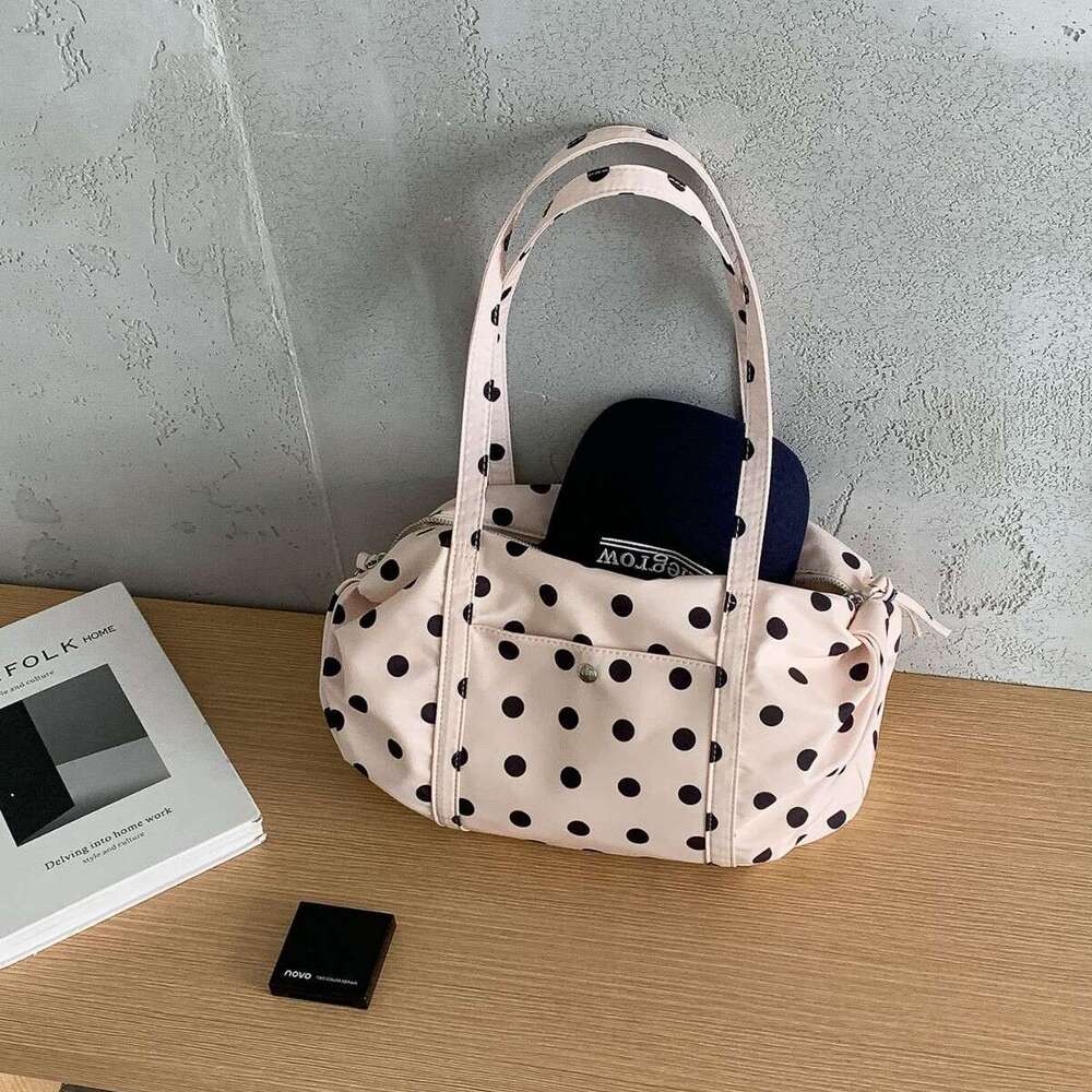 Cute Style Black And White Polka Dot Korean Version Large Capacity Shoulder Bag New Casual Versatile Nylon Handbag For Women B5