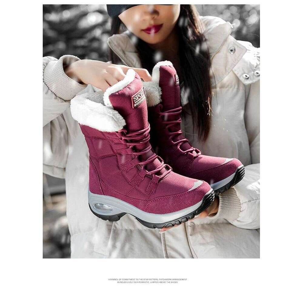 Women's Boots Mid-Calf Warm Fleece Lined Thickened Winter Waterproof Non-Slip Northeast Snow Country Outdoor Skiing Large Cotton Shoes For Women