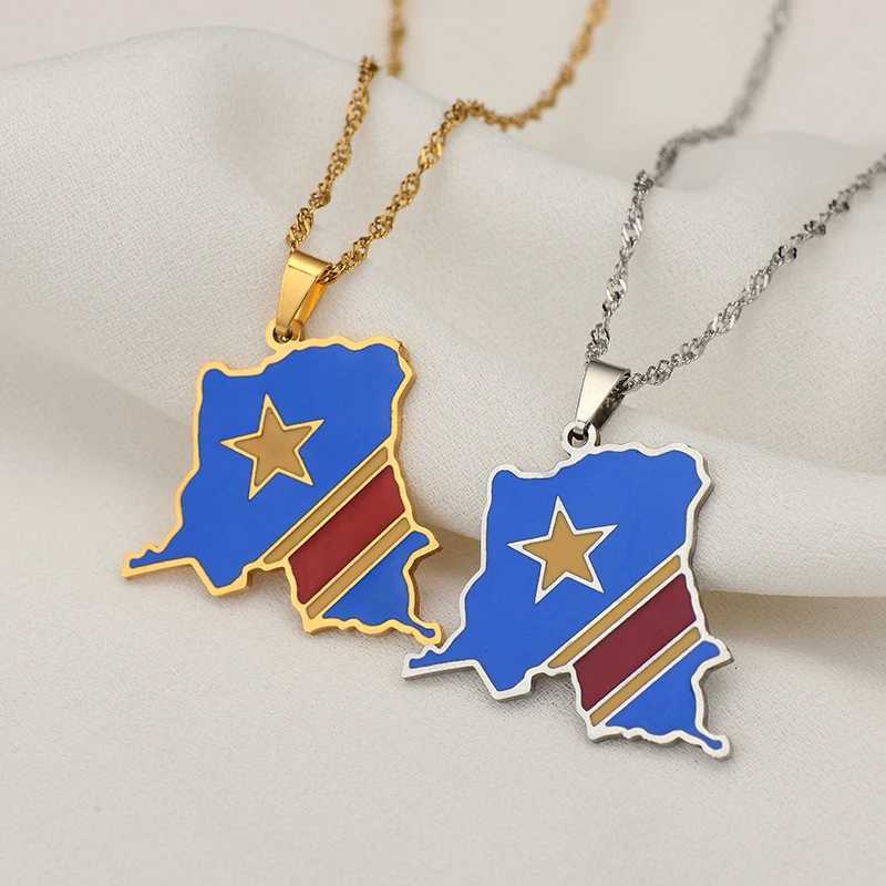 Democratic Republic of the Congo Map Colored Flag Pendant GoldSilver Color DRC Kinshasa Necklace Ethnic Stainless Steel Jewelry V251022