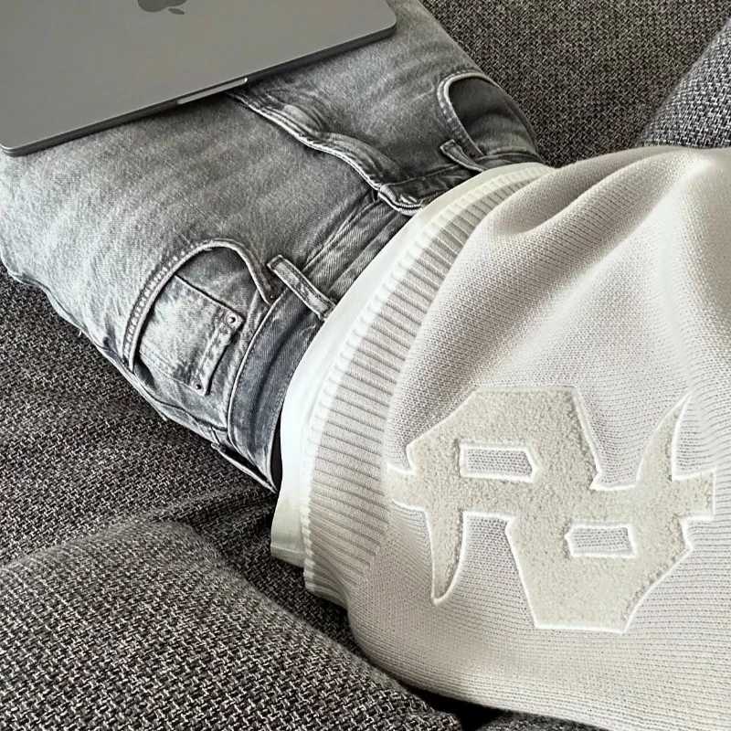 Y2K Grey Long Sleeve Sweater Dollar Gothic Embroidery Pullover Goth Retro Casual Streetwear Old Money Men Boxy Knitted ClothingXJ251022