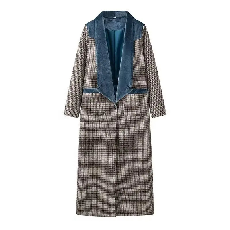 Autumn womens clothing fashionable temperament versatile casual long plaid woolen coat 251021