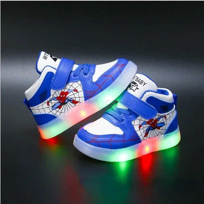 Disney Childrens Led Light Shoes Fashion Aoger Spiderman Boys Sneakers Girls Cartton Casual Shoes Breathable Kids Sport Shoes H251022